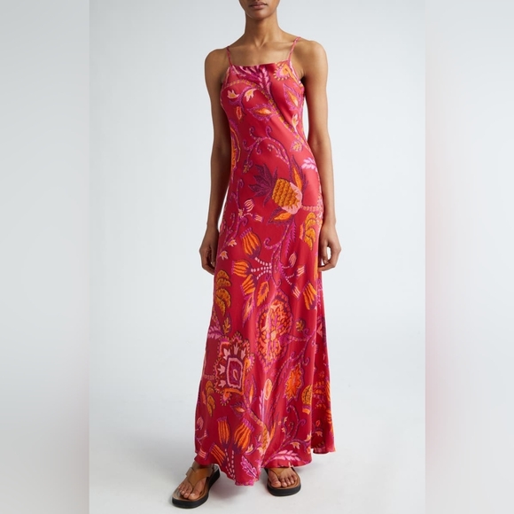 B15. NWOT FARM RIO SUNSET TAPESTRY SATIN MAXI SLIPDRESS - Picture 3 of 6